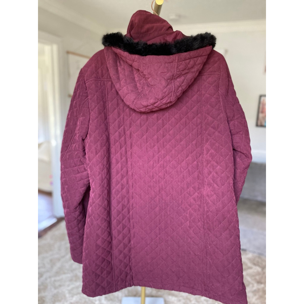 Christopher & Banks Quilted Peacoat Maroon Toggle Button Hooded Jacket L Classic - Picture 3 of 12